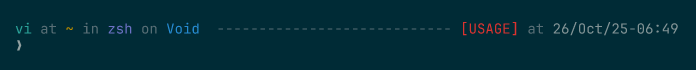 Prompt whose status indicator shows a red &ldquo;[USAGE]&rdquo; in place of the usual &ldquo;[0]&rdquo;
