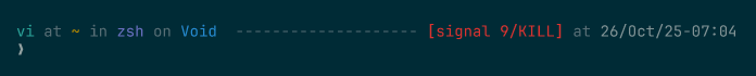 Prompt whose status indicator shows a red &ldquo;[signal 9/KILL]&rdquo;